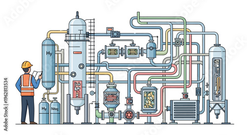 Industrial Chemical Plant Process Engineering Diagram.