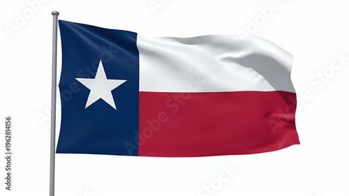 A realistic rendering of a flag with a single star on a blue field and horizontal bands of white and red