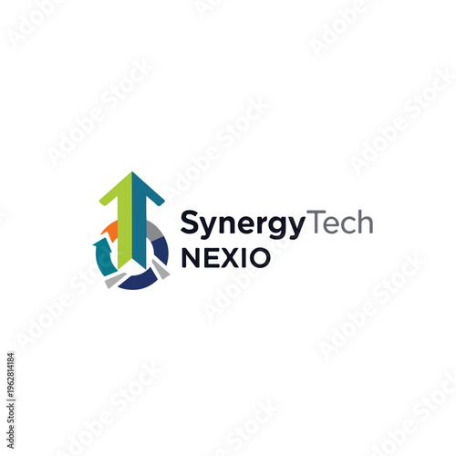 Colorful logo featuring arrows and circular elements, with two text lines Free Download Colorful logo featuring arrows and circular elements, with two text lines - GFXLoad