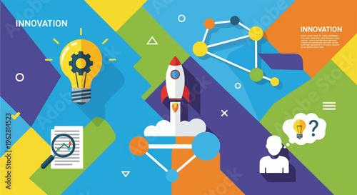 Colorful vector illustration showing concepts of innovation and creativity