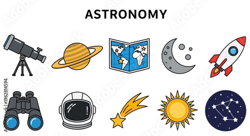Astronomy icons and symbols collection.