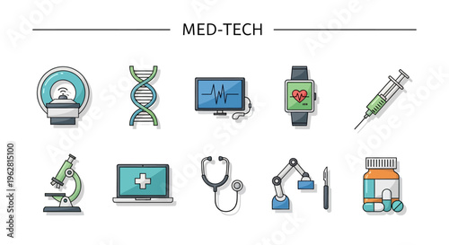 Medical technology icons and symbols.