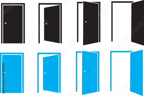 Принти на полотні Door Icons Set Open Close Ajar Entrance Collection Flat Style Vector Illustratio