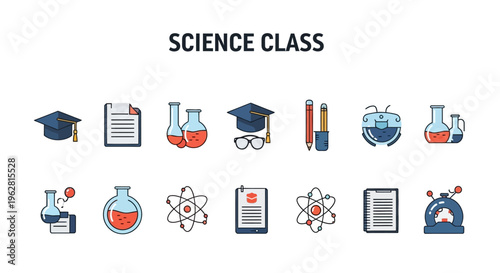 Science education icons on white background.