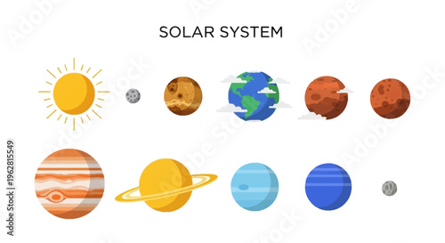 Solar System Planets and Sun Illustration.