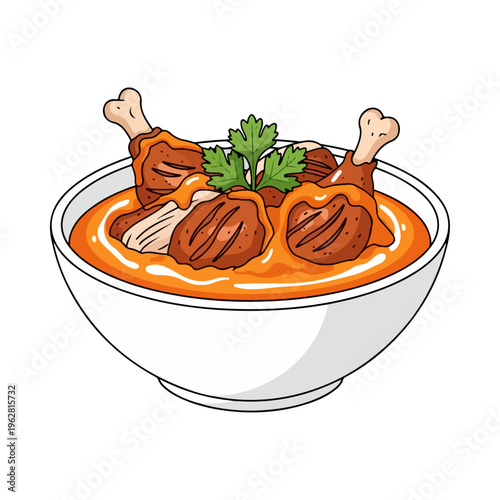 Popular Chicken Tikka Masala Curry Vector Illustration