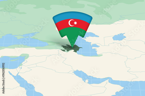 Azerbaijan location map with national flag pin, Caucasus region map with country marker vector illustration