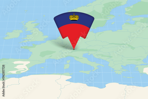 Liechtenstein location map with national flag pin, Central Europe map with country marker vector illustration