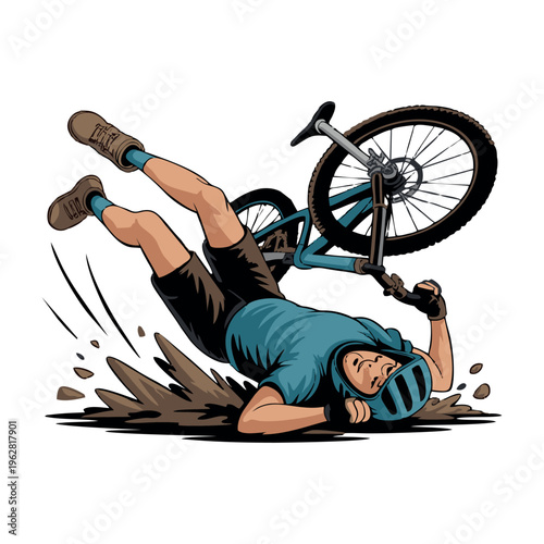 BMX Crash Illustration – Falling Rider Black and White Vector Design