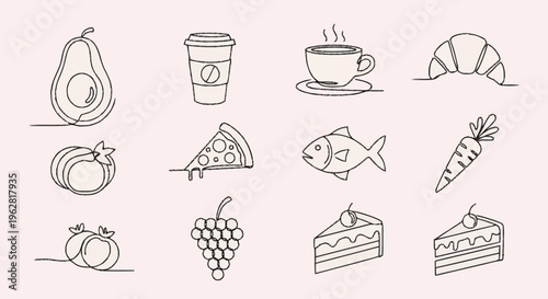 Hand Drawn Food Icons Set Illustration.