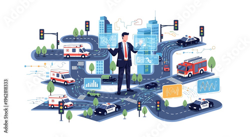 Man in Suit Managing Smart City Emergency Services.