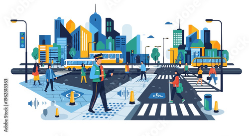 Man in Uniform Directing Traffic on City Street.