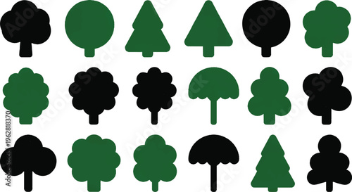  High Definition Green Black Tree Silhouette Icons Collection Isolated set  vector design on transparent  Background.