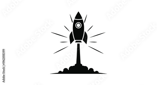 Rocket ship launching into the sky represents a powerful symbol of new business ventures, rapid growth, ambitious startup goals, innovation, and technological progress in the modern era.