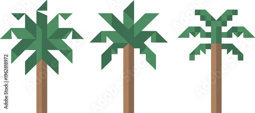Retro Pixel Art Palm Trees Tropical 8Bit Summer Graphic Vector Illustration Set Minimalist Tropical vector design on transparent background