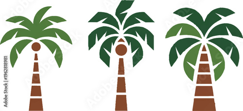 Minimalist Three Palm Trees Tropical Beach Summer Graphic set vector design on transparent background