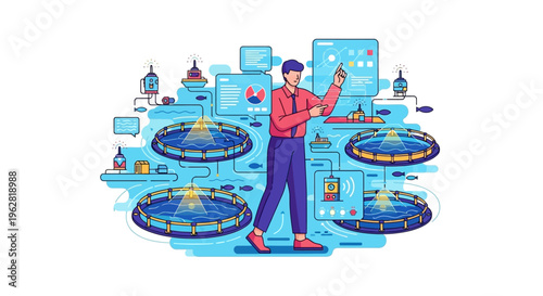 Man Interacting with Futuristic Technology Interface.