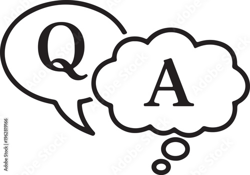 Q&a speech and thought bubble icon: question and answer problem solving symbol