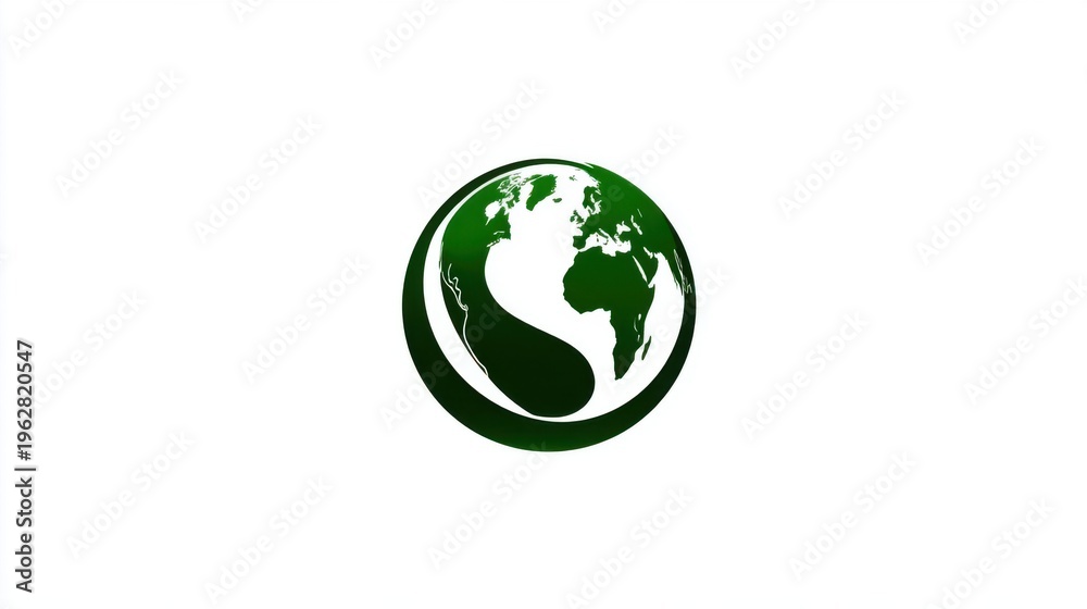 Fototapeta premium Green and White Earth Globe with Curved Lines and Symbols