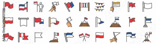 various flags on poles and banners vector illustration flat design