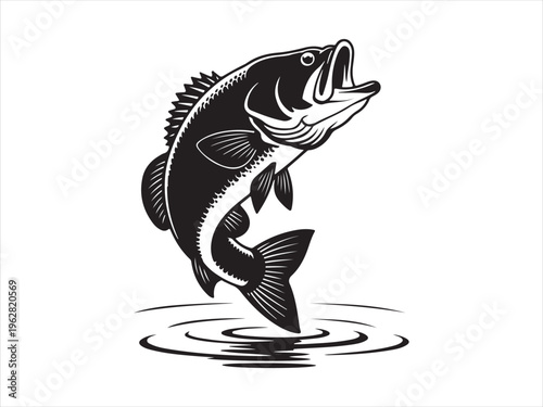Jumping bass fish silhouette vector fishing wildlife animal illustration isolated on white background