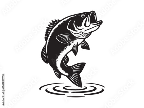 Jumping bass fish silhouette vector fishing wildlife animal illustration isolated on white background