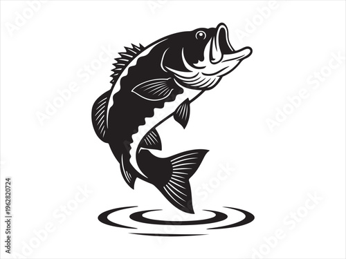 Jumping bass fish silhouette vector fishing wildlife animal illustration isolated on white background