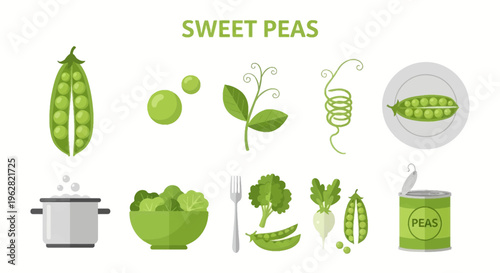 Sweet peas food illustration with pods.
