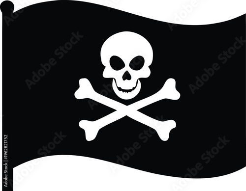 A black flag displays the iconic white skull and crossbones symbol