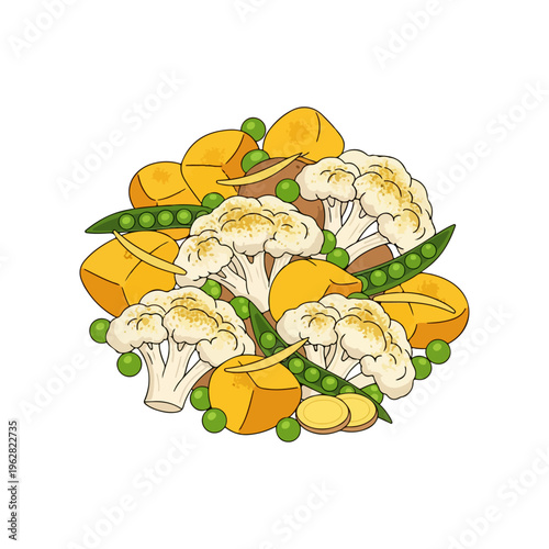 Indian Aloo Gobi Potato and Cauliflower Curry Vector