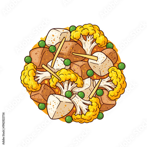 Indian Aloo Gobi Potato and Cauliflower Curry Vector