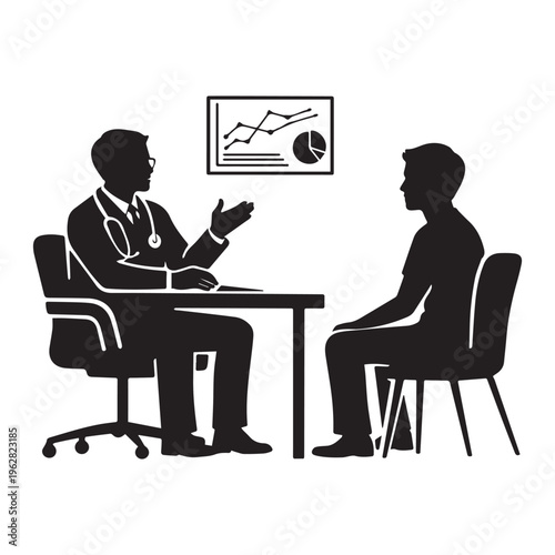 Vector silhouette of a doctor interacting with patients and providing personalized medical care wi