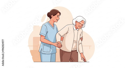 Nurse assisting elderly woman caregiver support helping hand senior care healthcare