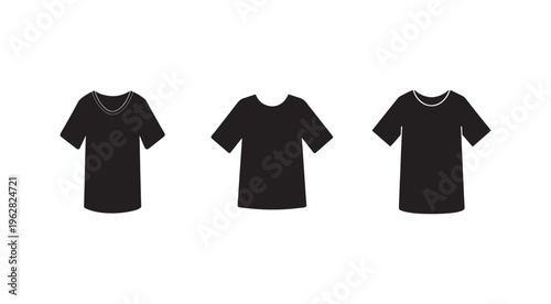 Black t shirts with different necklines for design and fashion isolated on white background