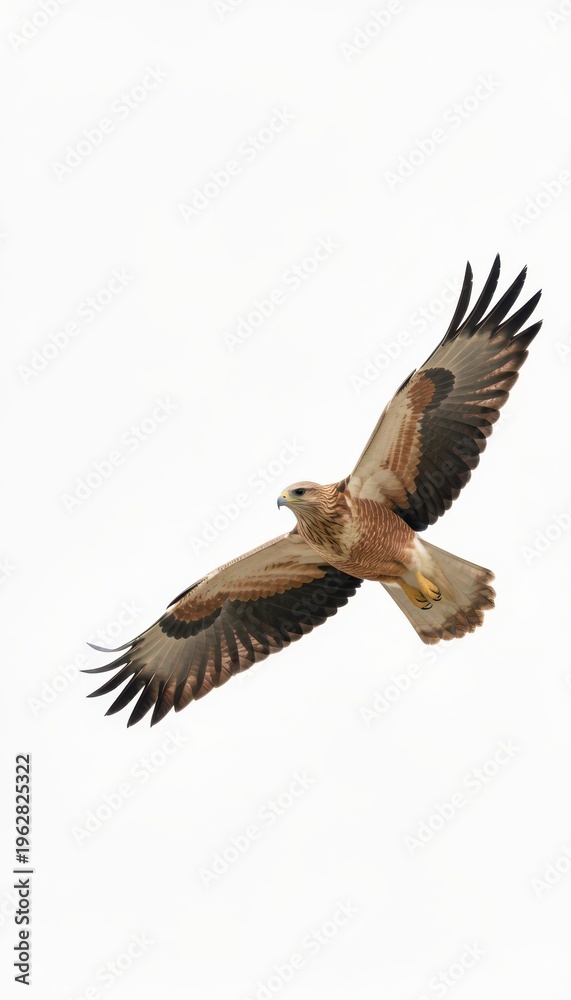 Fototapeta premium Hawk in Flight with Wings Spread Against a White Background