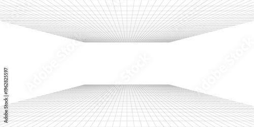 Perspective grid background 3d Vector illustration. Interior design Model projection background template. Line one point perspective. eps10