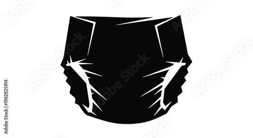Diaper silhouette is isolated on a white background as a vector graphic icon representing baby hygiene products for parenting blogs, retail marketing materials, and childcare service branding needs.