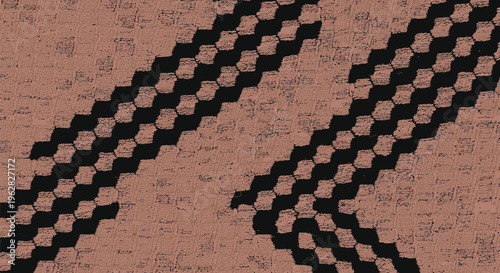  a traditional Yakan seamless weave pattern, showcasing intricate black and gold threads on a pink background, ideal for textile design, fashion, and cultural projects.