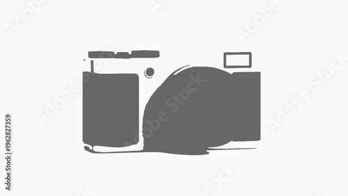 Minimalist gray camera icon on a white background.