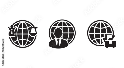 Business global icons with people and objects on earth  business globalization concepts
