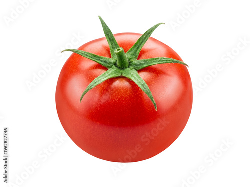 Ripe Red Tomato with Stem Cutout on Transparent Background