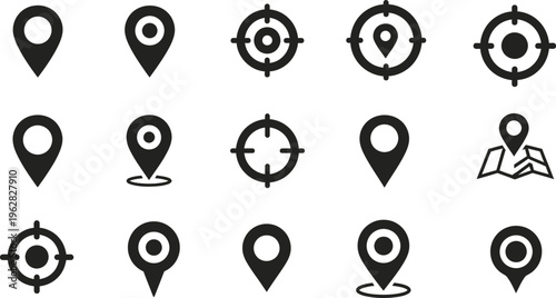 Assortment of Location Pins and Target Icons in Dark Gray map marker crosshair
