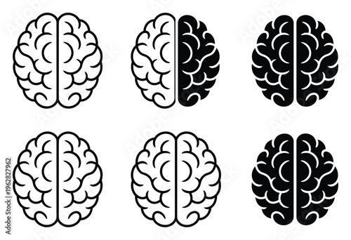 Brain Vector Illustration with Various Monochrome Styles