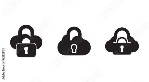 Cloud security icon set with lock and keyhole symbols for data protection and privacy concepts  secure digital storage and safety