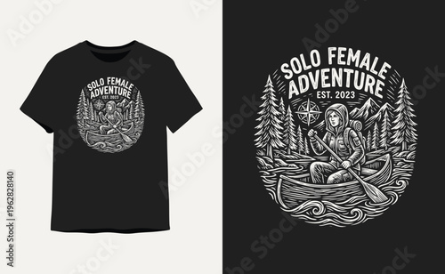 Solo Female Adventure Canoe Camping T-shirt Graphic Design