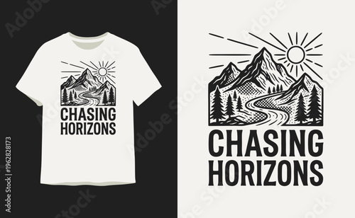Chasing Horizons Vintage Mountain Landscape T-shirt Design