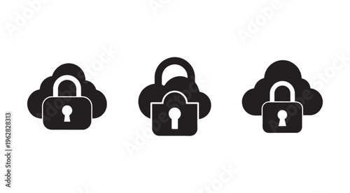 Cloud storage security icons with padlocks and clouds  cloud security symbol set