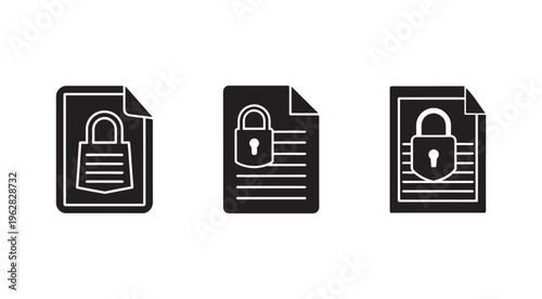 Document security icons with padlocks and shields for privacy and protection  secure file symbols