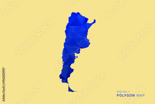 Argentina Map - Low poly polygon map in deep blue gradient on soft beige background, modern minimal geometric design, clean abstract vector illustration with faceted triangulated style.
