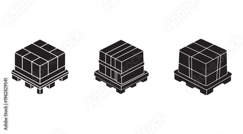 Isometric view of cardboard boxes on pallets in various orientations for logistics and shipping concepts  industrial packaging solutions